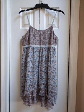 KENSIE Gray/Blue Ditsy Floral Bohemian Layered Chiffon Dress sz M